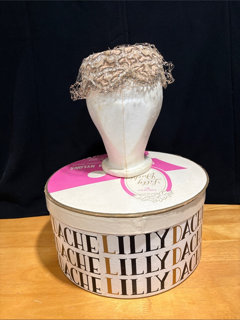 Vintage Lace Cocktail Pillbox Hat in Beige